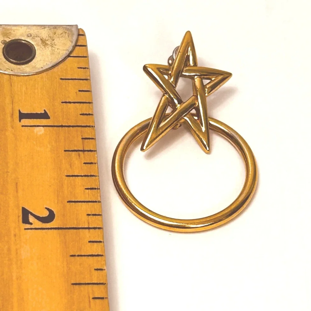 Star Hoop Earrings Women OS Gold Tone Celestial Door Knocker Studs Unbranded